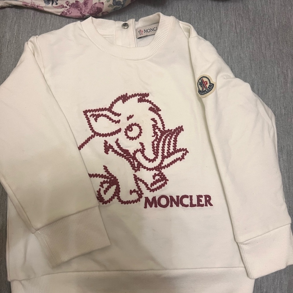 Moncler White and Red Graphic Sweatshirt